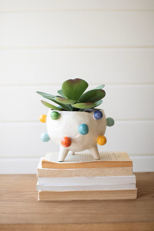 Footed Ceramic Planter w/Colorful Bubbles