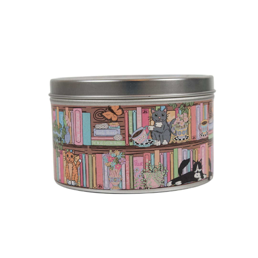 The Bookshelf Wooden Wick 11 oz Tin Candle