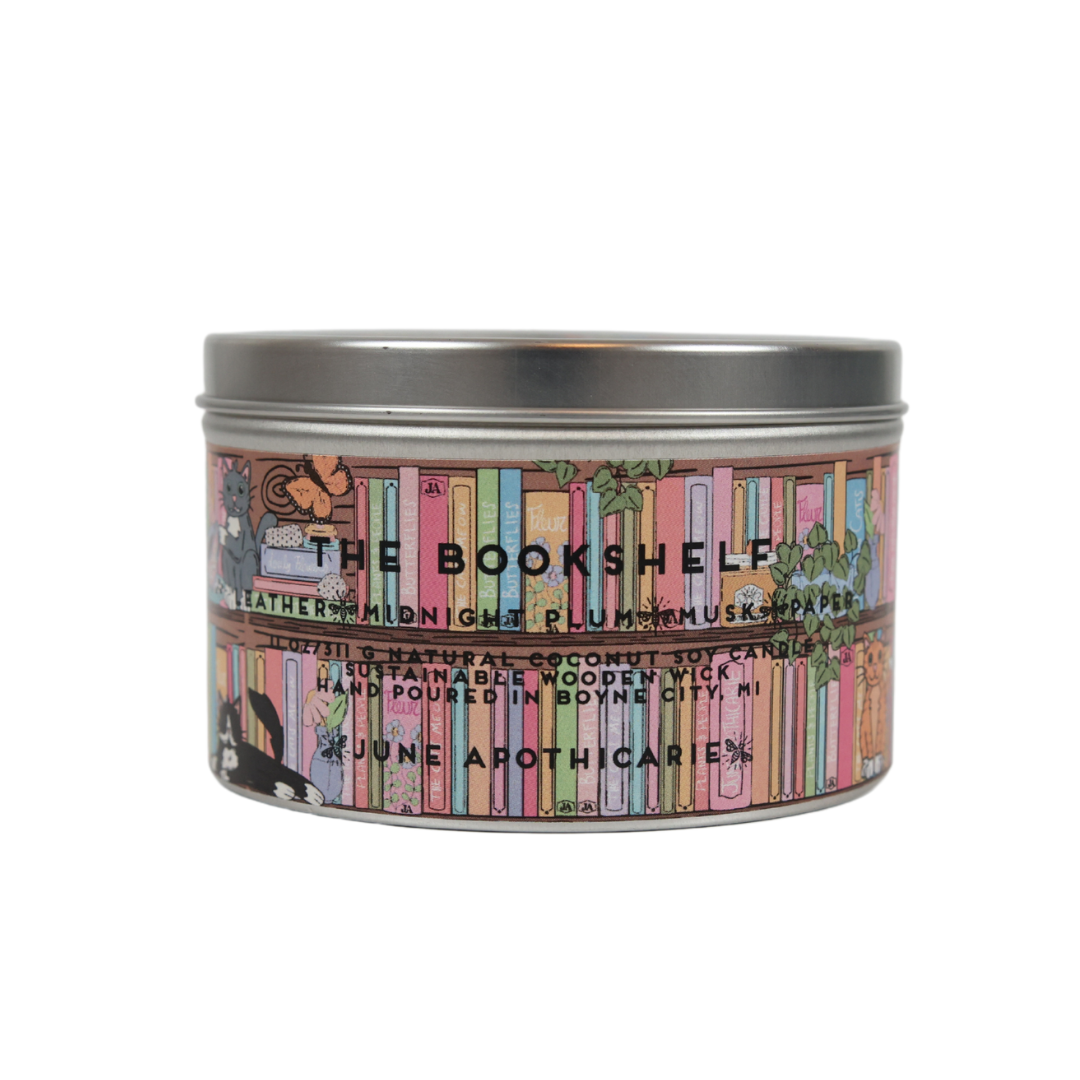 The Bookshelf Wooden Wick 11 oz Tin Candle