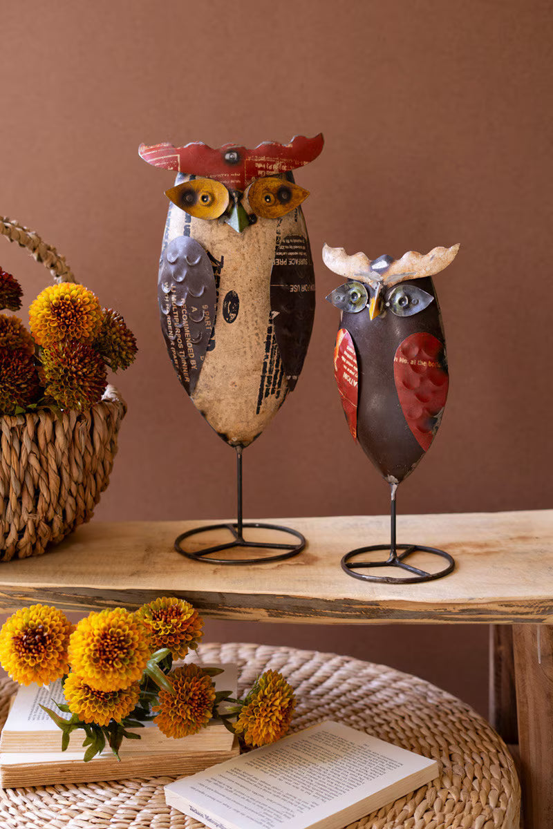 Recycled Iron Owl on Stand