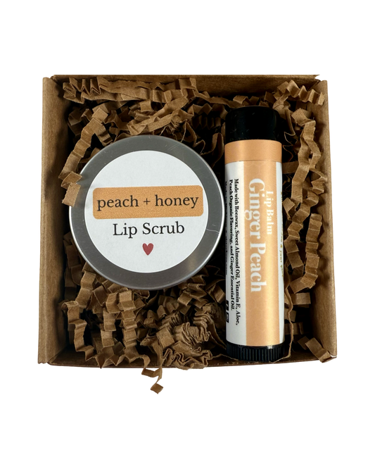 Ginger & Peach Lip Balm + Peach & Honey Lip Scrub