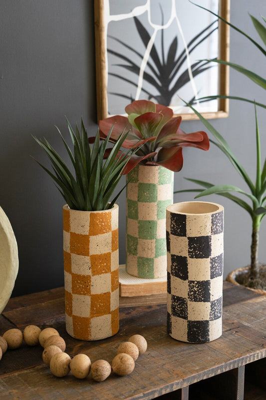 Tall Cylinder Checkered Vase