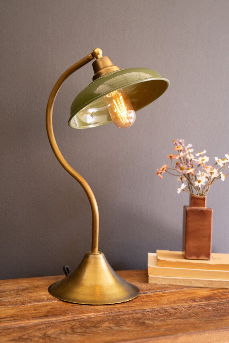 Antique Brass Lamp with Enamel Shade