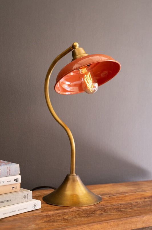 Antique Brass Lamp with Enamel Shade